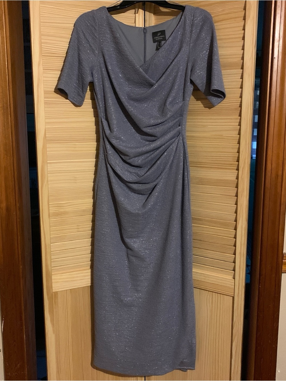 Women’s 4 Adrianna Papell Silver-Gray Draped Sheath Dress